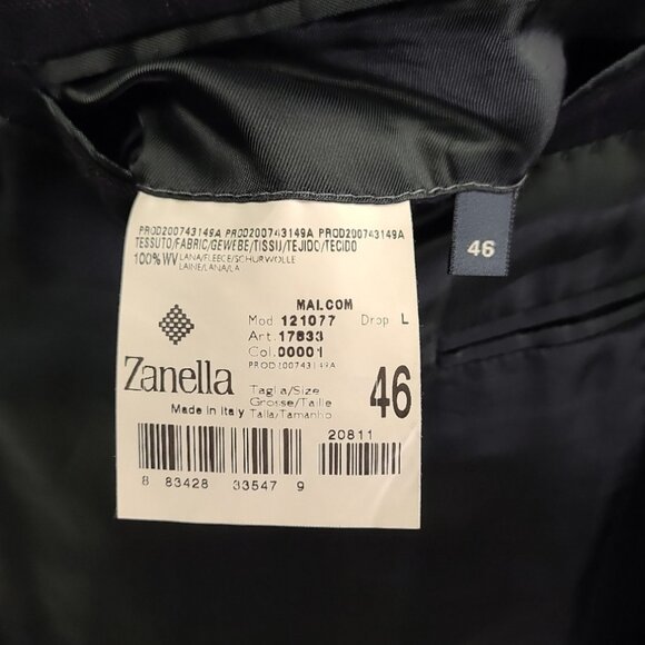 Zanella 100% Virgin Wool Sports Coat Blazer, Black w/ Brown Pattern 46L - Picture 15 of 15